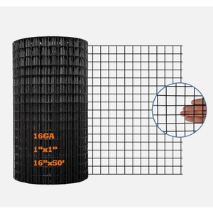 Black PVC Coated Welded Wire Mesh Garden Economy Fence 16 Inch x 50 Foot - 1" X 1"