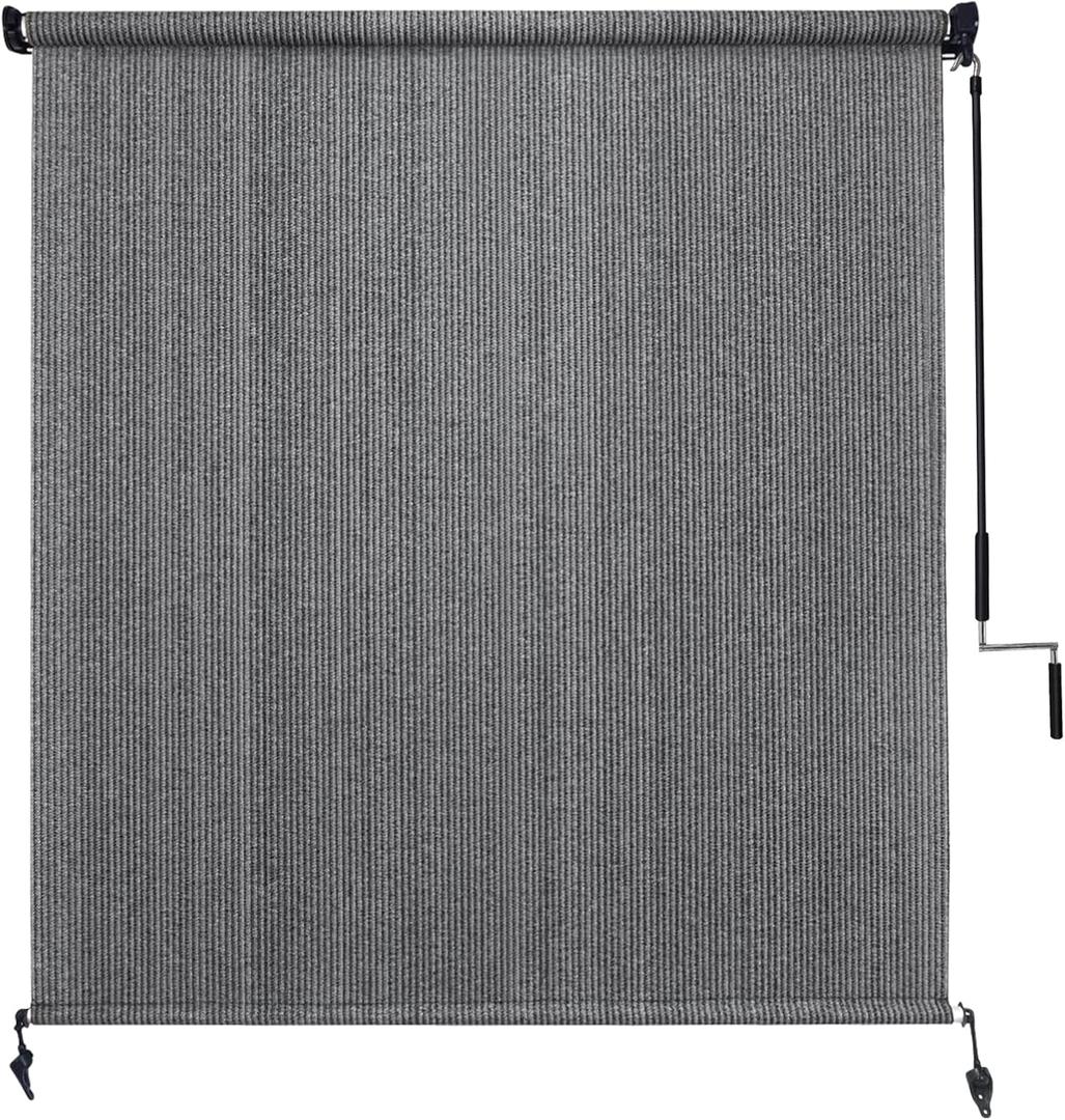 Amagenix Outdoor Roller Shade 7'(W) X 8'(H), Exterior Cordless Patio Shades Roll Up Outdoor Blinds with 90% UV Protection, Two-Section Poles with One-Piece Fabric, Grey