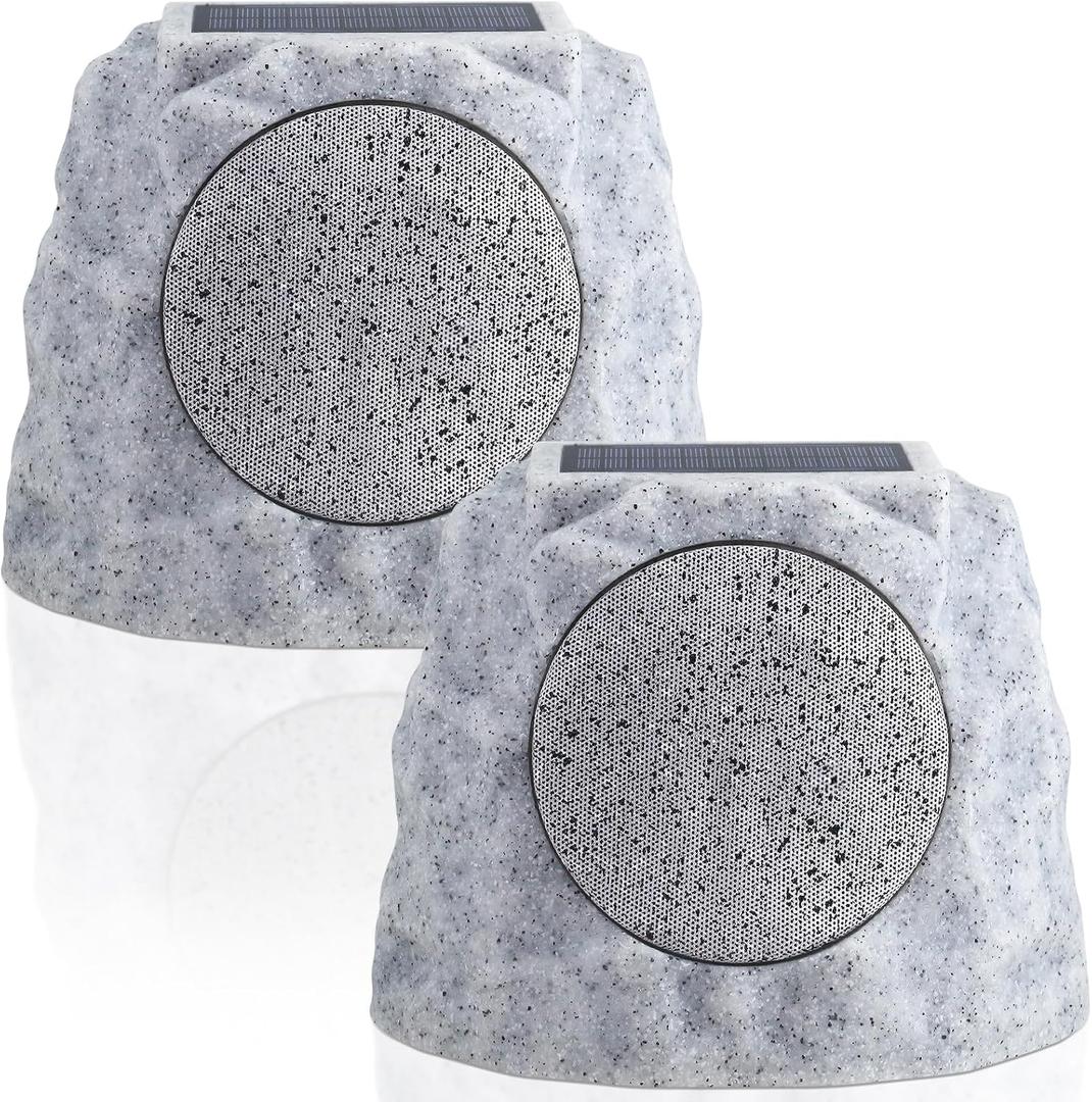 Solar Rock Speakers Outdoor Water-Resistant 2-Pack Solar Powered Rock Speaker with Lights RGB and TWS Pair for Patio Outside Garden BBQ Deck