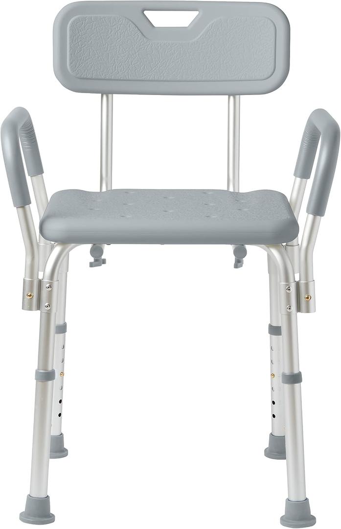 Medline Shower Chair with Backrest and Padded Armrests - 350 lb. capacity, Bath Bench, Seat, Stool for Independent Adult, Seniors, Elderly & Disabled Patients, Grey