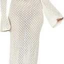 Leoparts Crochet Swimsuit Cover Up for Women Sexy V Neck Hollow Out Backless Maxi Dress Beach Bikini Coverup Dresses (Small)