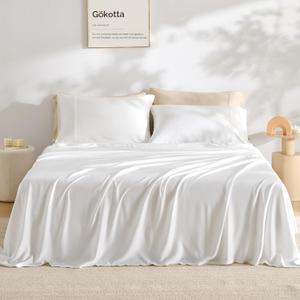 GOKOTTA King Size Bed Sheets 4 Piece Set, 100% Rayon Derived from Bamboo, Cooling for Hot Sleepers-Luxury Breathable Soft Sheets, Deep Pocket 16" Fitted Sheet with Elastic Corner Straps, Cream White