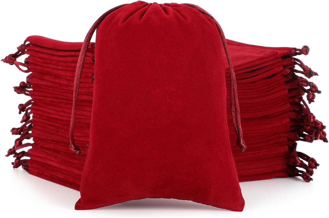Tapleap Velvet Drawstring Jewelry Bag, 50Pcs Wine Red Dice Bag, 5x7 Card Pouch, Or Wrapping New Year's Eve Party Favors, Mojo, Small Business, Jewelry, Rings, For Church