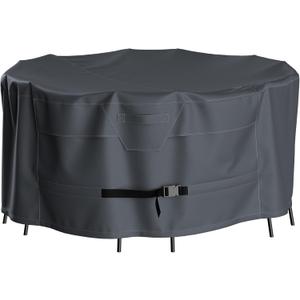 Round Patio Bistro Table Cover, 52 Inch Heavy Duty Waterproof Round Bistro Set Covers, Provide a Great Fit and All Weather Protection, Grey,52'' Dia x 30'' H