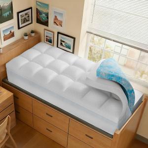 4 Inch Memory Foam Mattress Topper Twin XL for College Dorm | 2 Inch Cooling Gel Memory Foam, 2 Inch Pillow Top, Pressure Relief, Fits 8 to 24 Inch Mattresses, Dorm Room Essential