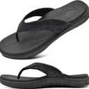 ONCAI Mens Flip Flop Open Toe Athletic Straps Orthotic Summer Plantar Fasciitis Sport Sandals with Soft Cushion Arch Support Size 11.5 (Black)