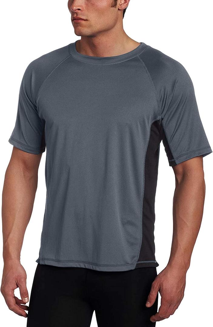 Kanu Surf Men's Short Sleeve UPF 50 Swim Shirt Rash Guard Sun Shirt (Regular & Extended Sizes) (3X, Charcoal/Black)