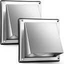 Gisafai 2 Pcs 4 Inch Metal Dryer Vent Cover Outdoor, Stainless Steel External Extractor Wall Vent Cushioned Non Return Flap with Rubber Gaskets for Home Industrial Facility Replacement (Silver)
