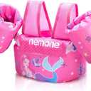 Nemone Toddler Swim Vest for 22-70 lbs Kids Floaties Swim Jacket with Arm Water Wings for Girls Boys 1 2 3 4 5 6 7 Years Old Beach Pool 20 30 40 50 60 66 Pounds Puddle Jumper (Pink Mermaid)