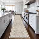 Hallway Washable Runner Rug - 2'6x12 Kitchen Rugs Entryway Rug Runner Vintage Soft Floor Mat Non Slip Indoor Farmhouse Carpet for Bathroom Living Room Bedroom (2'6''x12', Beige)
