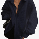 Fisoew Womens Oversized Button Down Shirts Textured Collared Long Sleeve Shacket Casual Fall Blouses Tops, Small