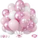 Pink Balloons Set, 12 Inch Metallic Light Baby Pink and White Balloon, Pearlpink Ivory Latex Balloons for Girls Women Birthday Baby Shower Wedding Valentine Bachelorette Easter Christmas Party Decor