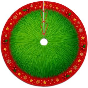 Christmas Tree Skirt 30 inch, Funny Green Red Star Snowflake Xmas Xmas Tree Skirt for Home Party Holiday Indoor Outdoor Decorations