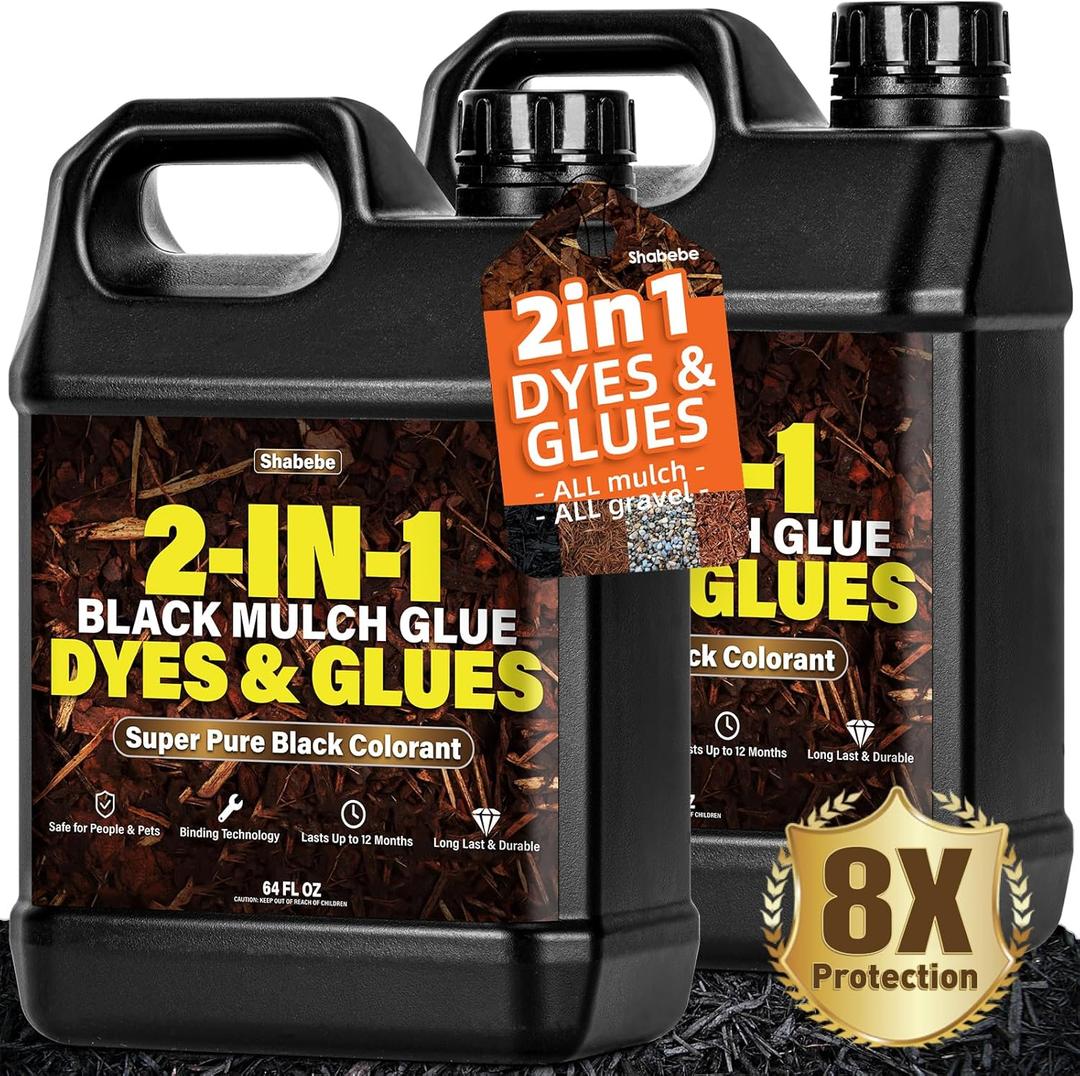 Mulch Glue -1 Gallon Black Mulch Dye, 2-in-1 Mulch Dye Black & Glue for Landscaping, Super Landscape Adhesive Landscape Lock, Fast-Dry, Non-Toxic, Mulch Binder Glue, Pea Gravel, Adhesive Mulch Glue