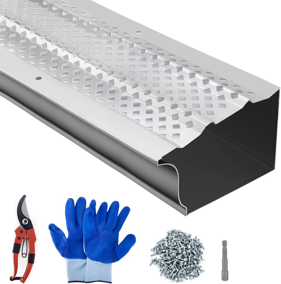 Gutter Guards 6 Inch Leaf Guard 32PCS 109FT Total Length, Quality Aluminum Leaffilter Gutter Guards DIY Leaf Guard Protection Includes Screws, Scissors&Gloves