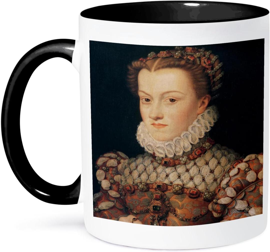 3dRose Elizabeth of Austria Queen of France by Francois Clouet Two Tone Mug, 11 oz, Black