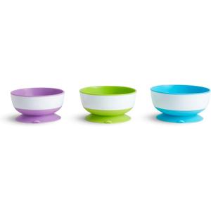 Munchkin Stay Put Suction Bowls for Baby and Toddler, 3 Pack, Blue/Green/Purple