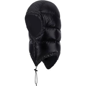 Winter Warm Ultralight Down Hood Waterproof Sleeping Bag Outdoor Camping Windproof Down Cap Hat with Storage Bag (Medium, Matte Black)
