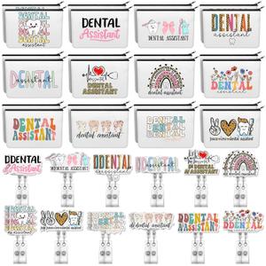 24 Set Dental Assistants Gifts Bulk Dental Hygiene Makeup Bags Teeth Retractable Badge Reels for Nurse Doctor Dentist Hygienist Appreciation Gifts Hospital Office Supplies