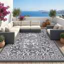 Garvee Outdoor Rug 10x14, Waterproof Reversible Foldable Plastic Straw Rug, Botanical cottage core Large Outdoor Rugs Patio Camping RV Carpet for Deck Camper Porch Balcony Backyard Picnic Beach Grey