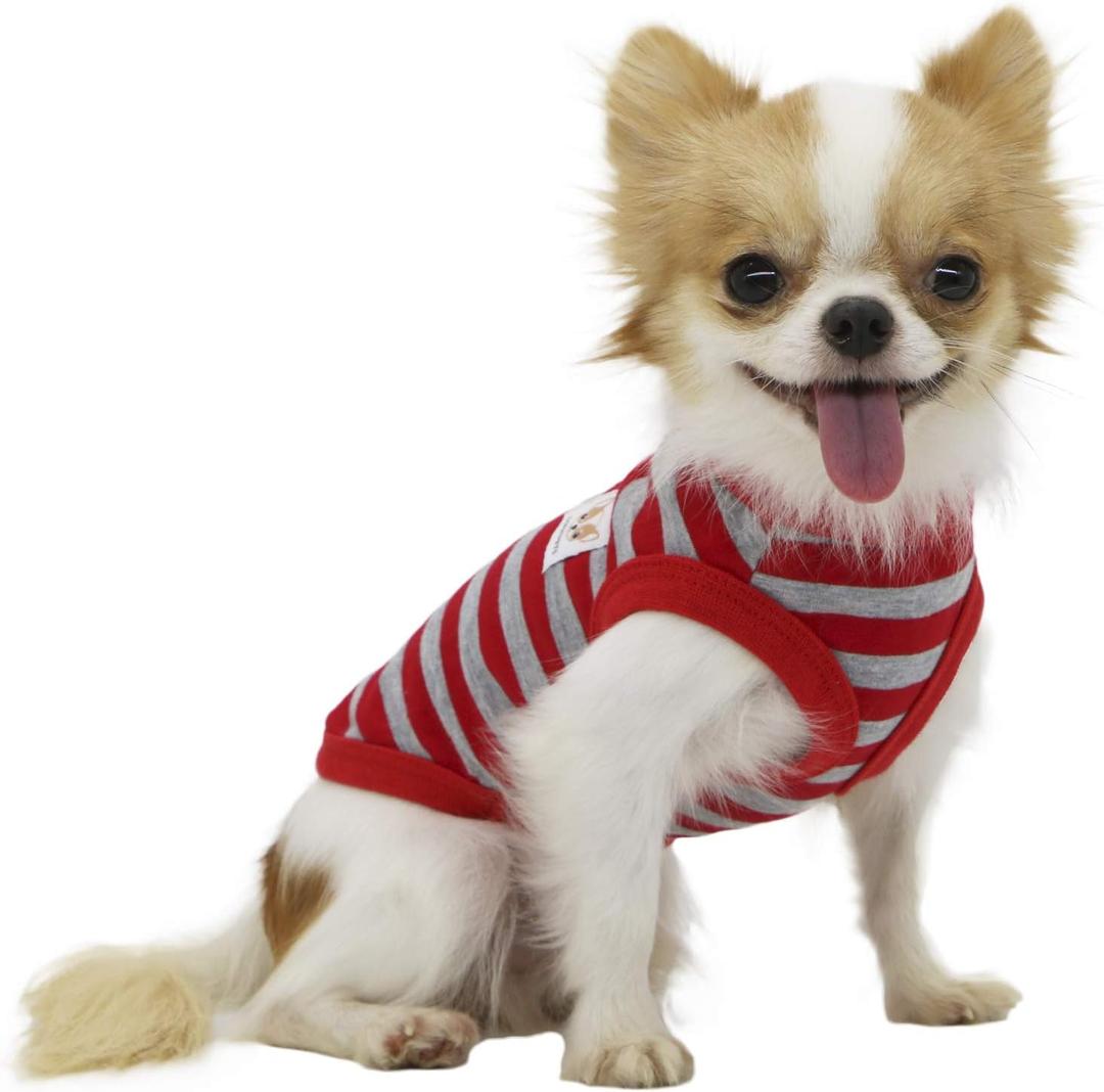 LOPHIPETS 100% Cotton Striped Dog Shirts for Small Dogs Chihuahua Puppy Clothes Tank VestRed and Gray Strips/M