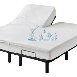 Kingnex 28-30" from Head Waterproof Partial Split Top King Mattress Protector for Adjustable Bed with Upper Flex Soft Noiseless Bamboo Viscose Terry Fitted Mattress Cover (Split Top King - 28-30" from Head, White)