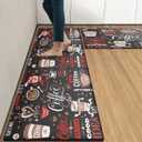 Arttown Coffee Cafe Vintage Anti-Fatigue Kitchen Rug Set of 2 Red Black Retro Farmhouse Cushioned Floor Standing Mat Waterproof Non-Slip Kitchen Mat and PVC Ergonomic Comfort Foam Rug, Size: 17.3 x 47 inch + 17.3 x 29 in, Color: Red Black Espresso Kitchen Mat