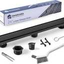 Linear Shower Drain 24 inch Matte Black with 2-in-1 Flat & Tile Insert Cover - 304 Stainless Steel Shower Floor Drain - Linear Drain with Reversible Cover & Hair Catcher - Includes Cleaning Tools
