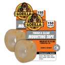 Gorilla Tough & Clear Double Sided Mounting Tape, Clear Tape, 1" x 150" (Pack of 2) - Weatherproof for Indoor or Outdoor