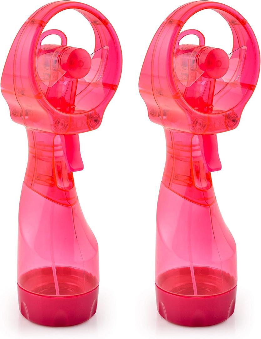 O2COOL Deluxe Handheld Battery Powered Water Misting Fan (Raspberry) 2 Pack (Pink)