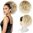 Leeons Afro Kinky Curly Drawstring Ponytail for Black Women, 10 Inch Short Ponytail Extension with 4 Secure Combs, Platinum Blonde Highlights for Party Styles (T27/613#)​