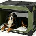 Collapsible Soft Dog Crate 42 Inch, Portable Travel Pet Crate for Extra Large Dogs with 4-Door Mesh, XL Dog Kennel Indoor & Outdoor, Green