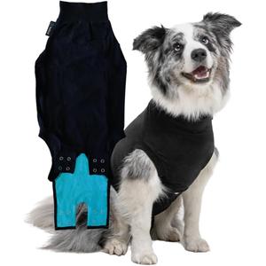 Suitical Recovery Suit for Dogs - Comfortable Post-Surgery Suit with Hold-Up System for Spay, Neuter, Skin Issues - Breathable, Cone-Free Option - Medium, Black - Neck to Base of Tail: 21.7 - 27.2 in