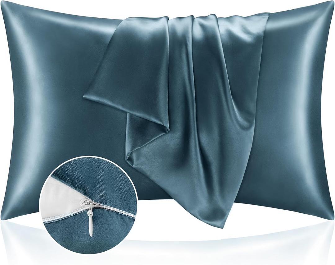 BEDELITE Satin Pillowcase with Zipper, Bluesteel Pillow Cases Queen Size Set of 2, Super Soft and Cooling Similar to Silk Pillow Cases, Gift for Women Men(20x30 Inches)