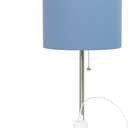 Simple Designs Two Pack Brushed Steel Stick Table Desk Lamp Set with Charging Outlet and Drum Fabric Shade for Living Room, Hallway, Nightstand, Office, Blue Shade