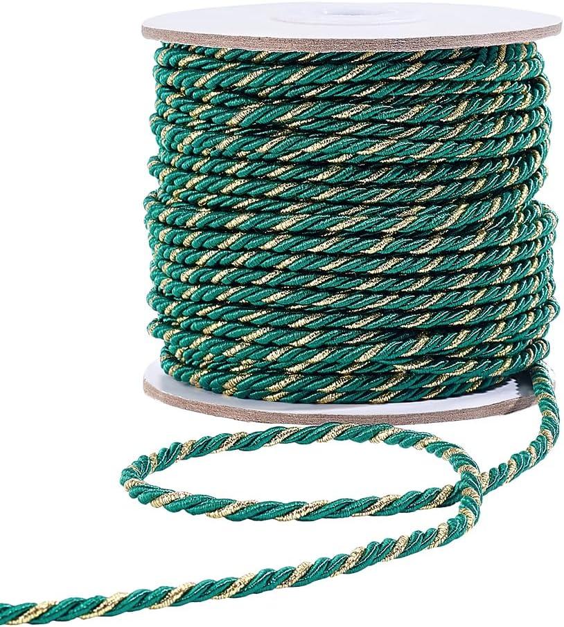 PH PandaHall 36 Yards 3-Ply Twisted Cord 3mm Green Decorative Cord Trim Metallic Braided Rope String Shiny Honor Cords for Home Handfasting Christmas Graduations Decor Gift Bag Curtain Costume