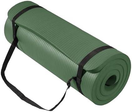 Yoga Mat 1-Inch Extra Thick High-Density Exercise Mat with Non-Slip Surface & Carry Strap for Men & Women Tear-Resistant Pilates Workout Mat for Home Gym, Floor Fitness (Color: Green Jasper)