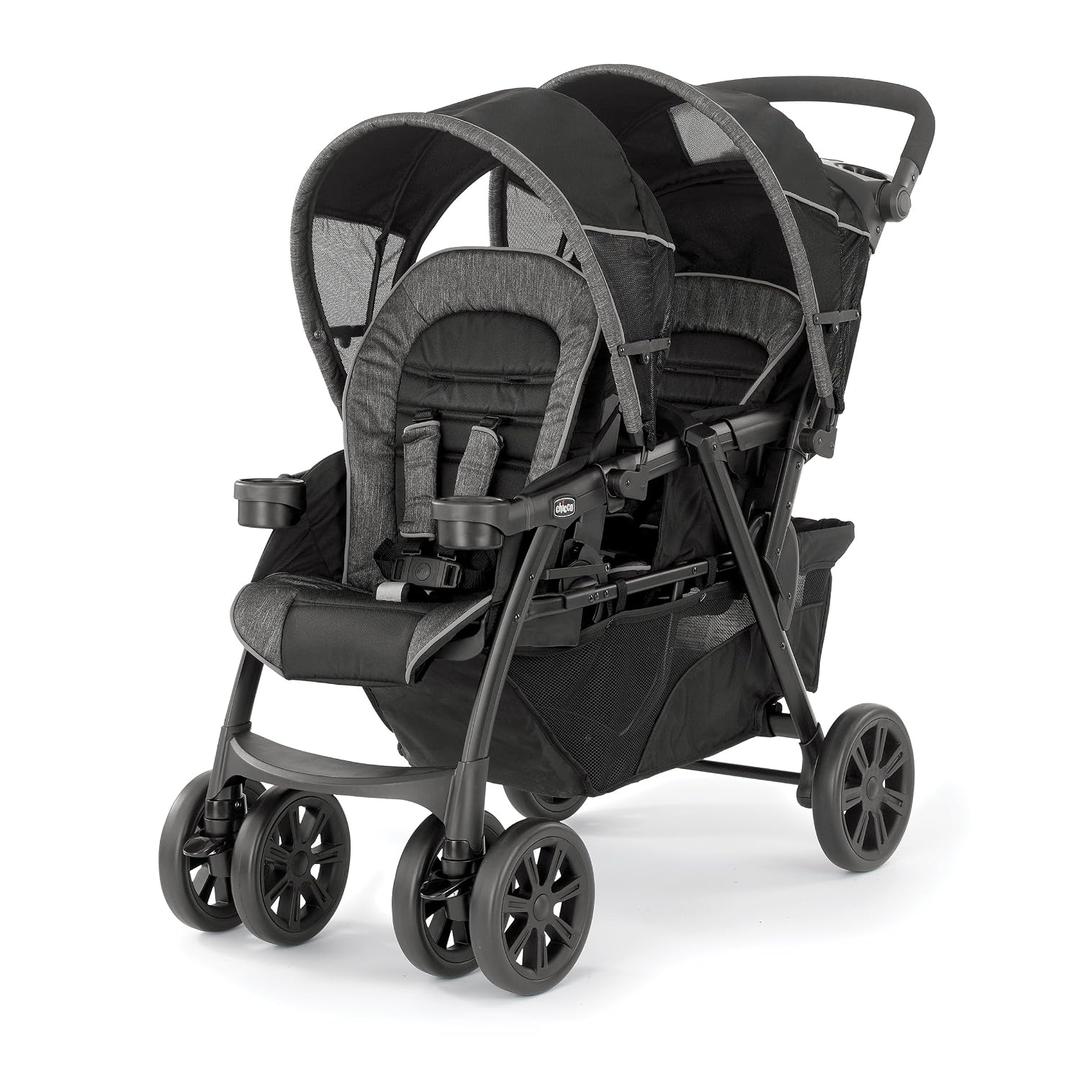  Cortina Together Double Stroller for Infants & Toddlers Accepts 2 Chicco Infant Car Seats, Height-Adjustable Handle, Standing Fold, 4-Wheel Suspension, Linked Rear Brakes, Black