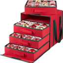 OIAHOMY Christmas Ornament Storage Box with Adjustable Dividers, Christmas Storage Container with Side Open Stores up to 64-3'' Ornaments, 4 Removable Drawer Style Trays - Red