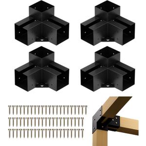 Pergola Brackets Kit 4x4 (Inner Size 3.7x3.7), 4 Pack 3-Way Heavy Duty 90 Right Angle Corner Brackets for DIY Woodworks, Easy Install Pergola Kit for Patio, Gazebos, and Outdoor Structures