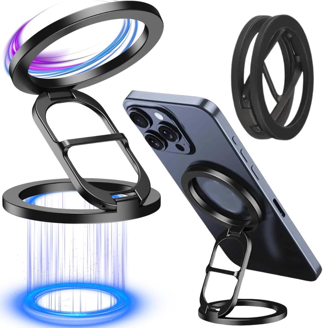 Gym Magnetic Phone Holder - Black-Gray, Dual Magnet, Strong Grip, 360 Rotation, Attach to Metal Surfaces, Compatible with iPhone 16/15/14/13/12, Samsung, MagSafe Case & All Smartphones