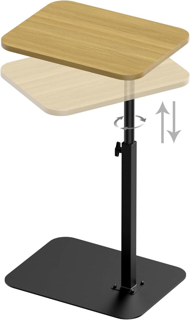 Side Table Sofa Tray for Couch Heavy Metal Base Swivel/Adjustable Height, Sofa Bed Bathroom Study TV Tray C Shaped End Table Nature