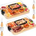 Patelai 2 Sets Charcuterie Board with Lid Compartment and Handle, Include 2 Pcs Portable Travel Lid Bamboo Charcuterie Board and 4 Cheese Tools Sets, Serving Tray for Party, Picnic, Housewarming Gifts