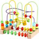 QZMTOY Wooden Toys for Toddlers, Bead Maze Toy for Toddlers with Colorful Animals Fruits Shapes, Educational Counting Learning Circle Toys for Kids, Classic Gifts for Boys Girls Baby