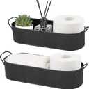Mkono Metal Storage Basket for Toilet Tank Top Bathroom Decor, Galvanized Tray with Handle for Shelves, Farmhouse Toilet Paper Holder Organizing Bin Box for Countertop Living Room, Set of 2, Black