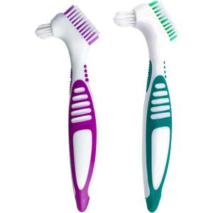 Premium Hygiene Denture Cleaning Brush Set, Multi-Layered Bristles & Ergonomic Rubber Handle, for Denture Care(Purple & Green)