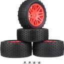 Preglued 12mm Hex Wheel Rims Rubber Tires with Foam Inserts OD 86mm/3.38" for Traxxas Bandit WLtoys 144001 Redcat 1/10 RC Off-Road Buggy Car, Set of 4 (Color C)