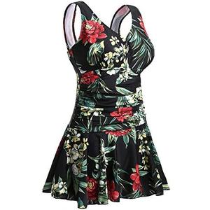 MiYang Women's Plus-Size Flower Printing Shaping Body One Piece Swim Dresses Swimsuit, Size Medium