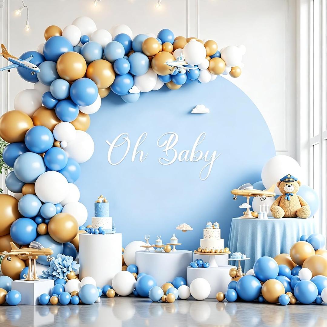 Gallety 7.2FT Baby Blue Round Backdrop Cover with Size Adjuster & 4 Metal Clips, Universal Fit for 5ft-7.2ft Circle Stand, Polyester Fabric Arch Cover for Wedding, Birthday Party, Photography Decor