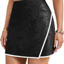 LYANER Women's Jacquard Wrap Front Hem Elastic High Waisted Zipper Mini Short Skirt (Medium, Black)